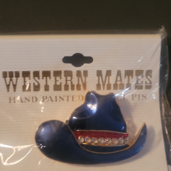 Retro 80's/90's Western Mates Rhinestone Cowboy Hat Pin - Picture 3 of 4